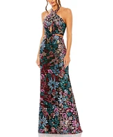 Mac Duggal Women's Sequin Embellished Cross Neck Gown