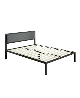 Slickblue Platform Bed Frame with Wood Slats and Upholstered Headboard for Comfort and Style