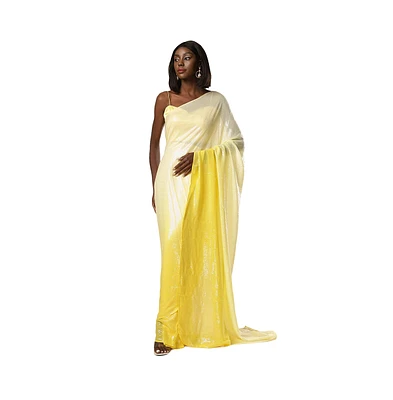 Sana White & Yellow Ombre Sequins One Minute Saree