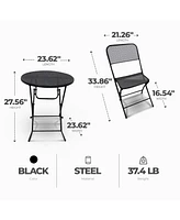 Four Seasons Courtyard Padova Foldable 3 Piece Steel Bistro Dining Set, Black