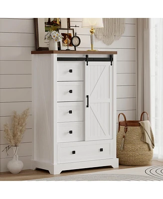 gaomon Modern 5 Drawers Dresser for Bedroom w/Sliding Barn Door