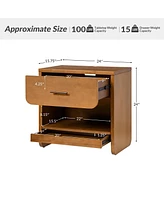 Hulala Home Zandra Modern 2-Drawer Nightstand with Built-In Outlets and Hidden Drawer