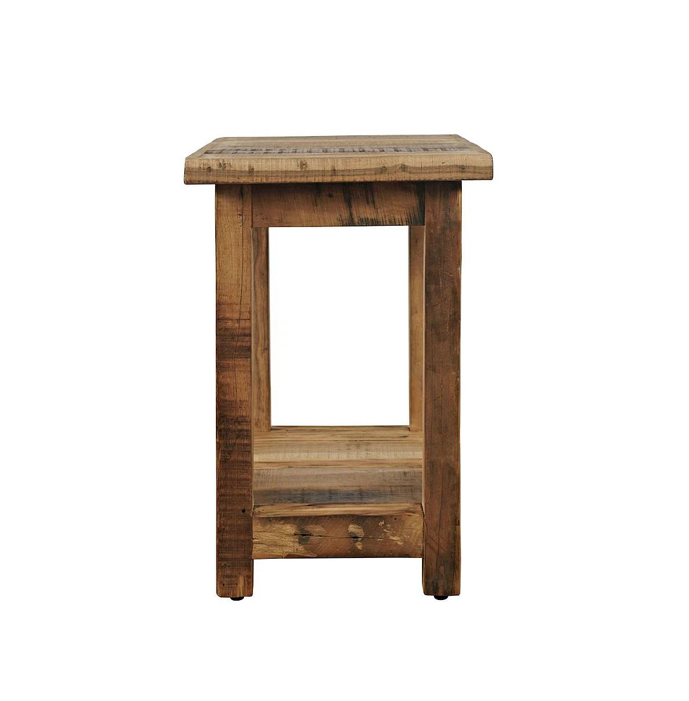 Jofran Reclamation Rustic Reclaimed Solid Wood Chairside End Table with Storage Shelf