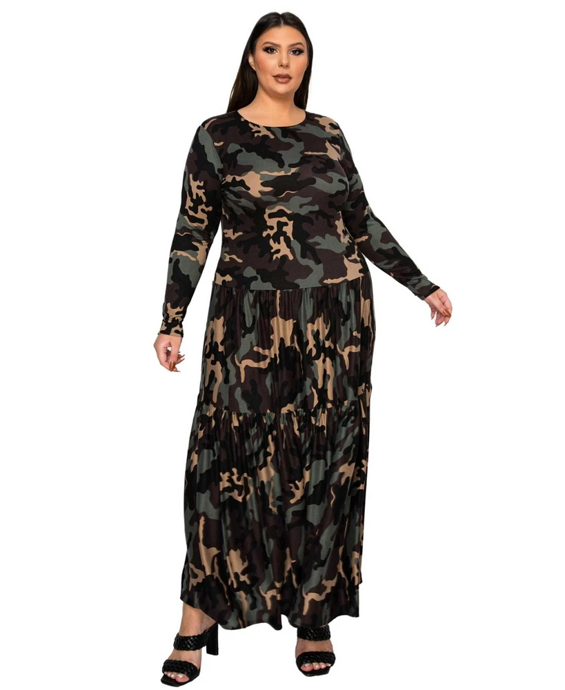 L I V D Plus Silvestra Camo Tiered Maxi Dress