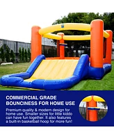 HeroKiddo Orange Small Bounce House Water Slide with Pool for Little Kids and Toddlers (with Blower), Jump and Slide, Basketball Hoop, Backyard Water