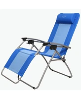 Kamp-Rite Outdoor Folding Reclining Zero Gravity Chair w/ Headrest Pillow, Blue