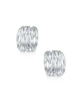 Bling Jewelry Fashion Open Criss Cross Basket Weave Wide Half Hoop Clip On Earrings For Non Pierced Ears Matte Gold Plated