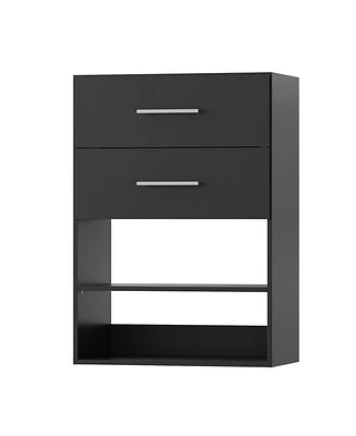 Short Tower Wood Built In Closet Organizer Unit, Wood Closet Organizer Starter Kit, Mounted Closet Systems with 2 Drawers