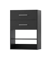 Short Tower Wood Built In Closet Organizer Unit, Wood Closet Organizer Starter Kit, Mounted Closet Systems with 2 Drawers