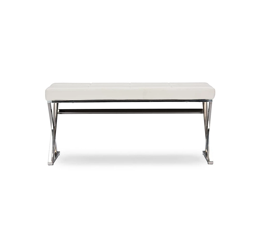 Baxton Studio Herald Modern and Contemporary Stainless Steel and White Faux Leather Upholstered Rectangle Bench