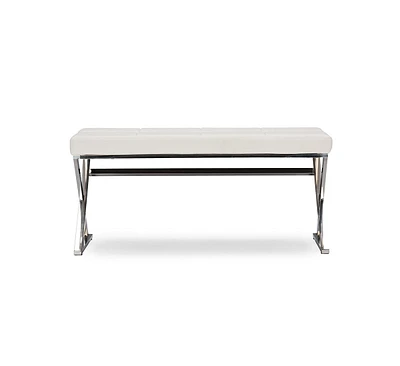 Baxton Studio Herald Modern and Contemporary Stainless Steel and White Faux Leather Upholstered Rectangle Bench