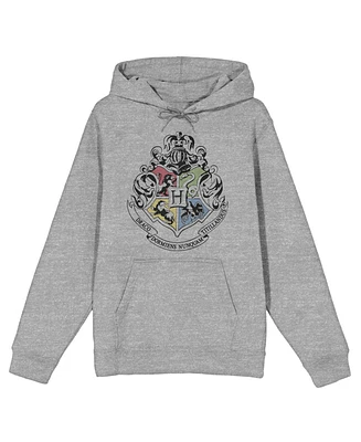 Harry Potter Hogwarts School Crest Men's Athletic Heather Grey Hoodie-3XL