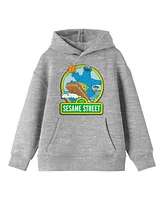 Sesame Street Boys Cookie Monster Surfing With Logo Youth Athletic Heather Gray Graphic Hoodie-xl