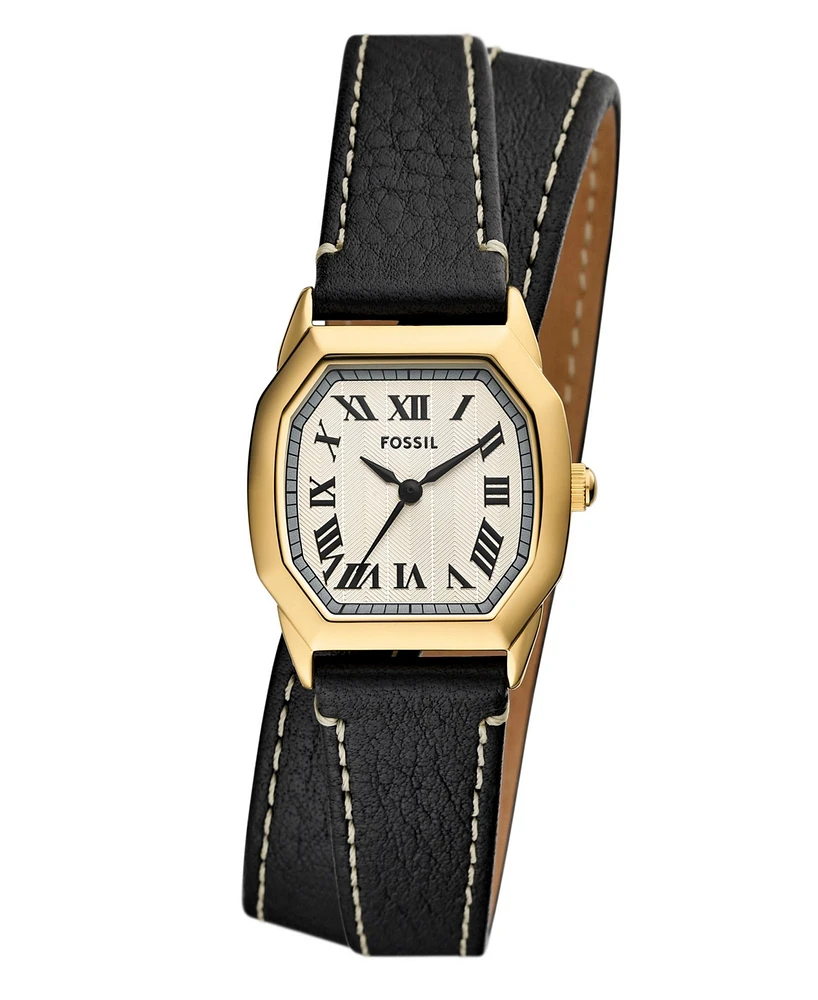 Fossil Women's Harlow Three-Hand Black Leather Watch, 27mm