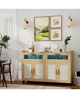 gaomon Sideboard Buffet Cabinet With Power Outlet & Led Light