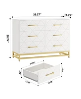 gaomon 6 Drawer Dresser Bedroom Wooden with Large Capacity, Wood Chest of Drawers with Metal Handle, White Dresser for Bedroom, Living Room