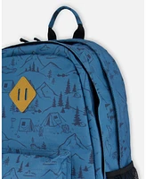 Deux par Deux Boy Backpack Blue Camping Print - Child