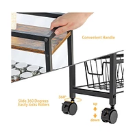 gaomon Slim Storage Cart, 4 Tier Slim Rolling Storage Cart With Wheels & Wood Top, Narrow Sliding Storage Laundry Cart With 3 Pull-Out Baskets For Kit