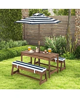 Gouun Kids Picnic Table and Bench Set with Cushions and Height Adjustable Umbrella