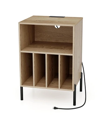 Gouun Record Player Stand with Record Storage Shelf and Charging Station