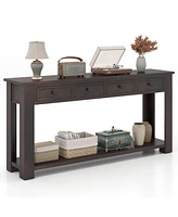 Gouun 63 Inches Farmhouse Entryway Table with 4 Storage Drawers and Open Shelf