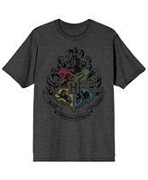 Harry Potter Men's Hogwarts Crest Charcoal Heather T-shirt-3X-Large