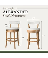 Maven Lane Alexander Kitchen Bar Stool in Weathered Oak w/ Sand Fabric, Set of 4