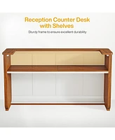 Tribesigns 70.8 Inches Large Reception Desk with Counter, Modern Front Counter Desk, Retail Counter for Checkout, Lobby, Salon, Office, Walnut