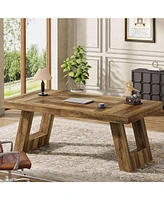 Tribesigns 63 Inches Wood Executive Desk, Large Home Office Desk with Double Pedestal, Industrial Computer Desk Study Writing Table, Business Workstat