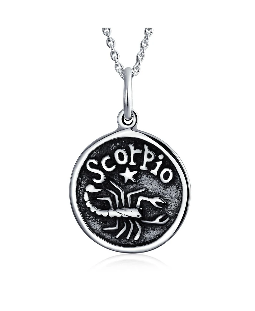 Bling Jewelry Scorpio Zodiac Sign Astrology Horoscope Round Medallion Pendant For Men Women Necklace Antiqued Sterling Silver