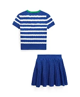 Polo Ralph Lauren Toddler and Little Girls Striped Cotton Sweater Skirt, 2-Piece Set