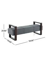 The Pop Home Sleek Long Ottoman Bench, Gray Linen Upholstery with Wooden Legs-The Pop Home