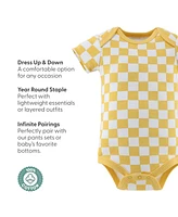 The Peanutshell Short Sleeve Cotton Bodysuits for Baby Boys and Girls, Neutral Check