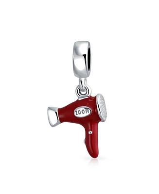 Bling Jewelry Hair Dryer Dangle Charm Bead for Stylists Red Enamel Sterling Silver Bracelet