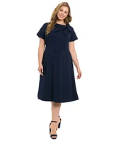 London Times Plus Tie-Neck Fit & Flare Dress