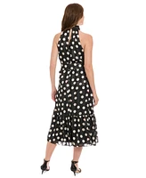 London Times Women's Petite Heart Print Halter Midi Dress