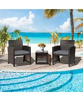 Gymax 3PCS Patio Pe Rattan Conversation Furniture Set Bistro w/ Waterproof Cover Turquoise