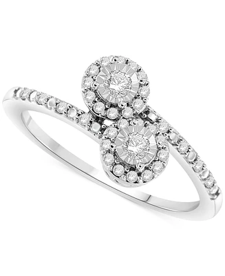 Diamond Double Halo Bypass Statement Ring (1/4 ct. t.w.) in Sterling Silver