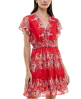 Taylor Women's Flutter-Sleeve Smocked-Waist Dress