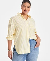 On 34th Trendy Plus Striped Cotton Button-Front Shirt, Exclusively at Macy's