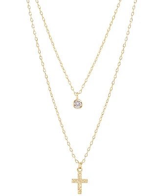 Macy's Round Cubic Zirconia & Cross Two Row Pendant Necklace, 18" + 2" extender