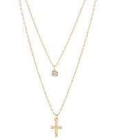 Macy's Round Cubic Zirconia & Cross Two Row Pendant Necklace, 18" + 2" extender