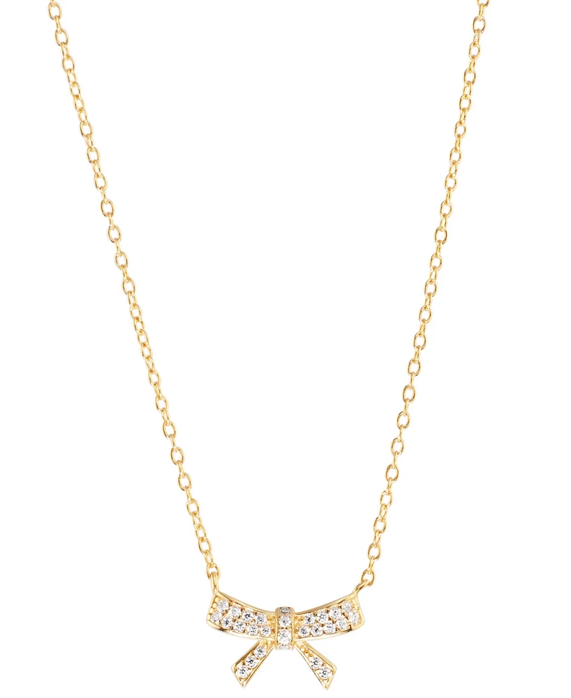 Cubic Zirconia Pave Bow Pendant Necklace Sterling Silver, 16" + 3" extender (Also Available 14k Gold over Silver)