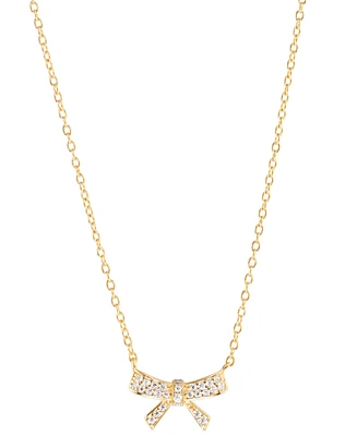 Cubic Zirconia Pave Bow Pendant Necklace Sterling Silver, 16" + 3" extender (Also Available 14k Gold over Silver)