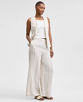 And Now This Petite Striped Pull-On Wide-Leg Cotton Pants, Exclusively at Macy's