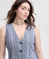 And Now This Women's Striped Sleeveless Double-Button Vest, Exclusively at Macy's