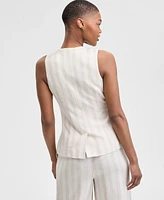 And Now This Women's Striped Sleeveless Double-Button Vest, Exclusively at Macy's