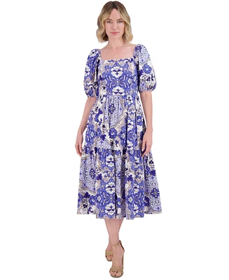 Vince Camuto Women's Floral-Print Puffed-Sleeve Dress