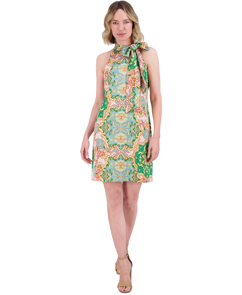 Vince Camuto Women's Floral-Print Tie-Neck Dress