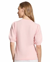 Jones New York Women's Stitch Puff Sleeve Crewneck Sweater